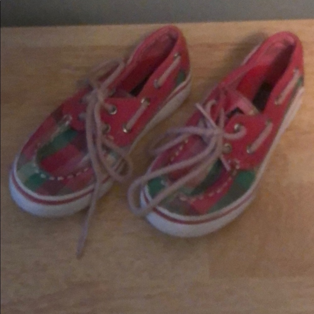 Sperry Pink Plaid Loafers, 6M